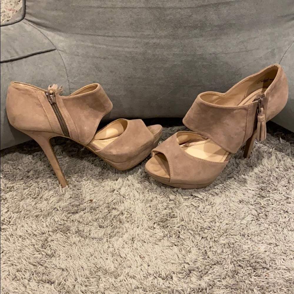 Nude velvet heels